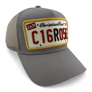 Christian Rose Iconic II London Plate Grey Trucker Mesh Back Adjustable Hat Cap